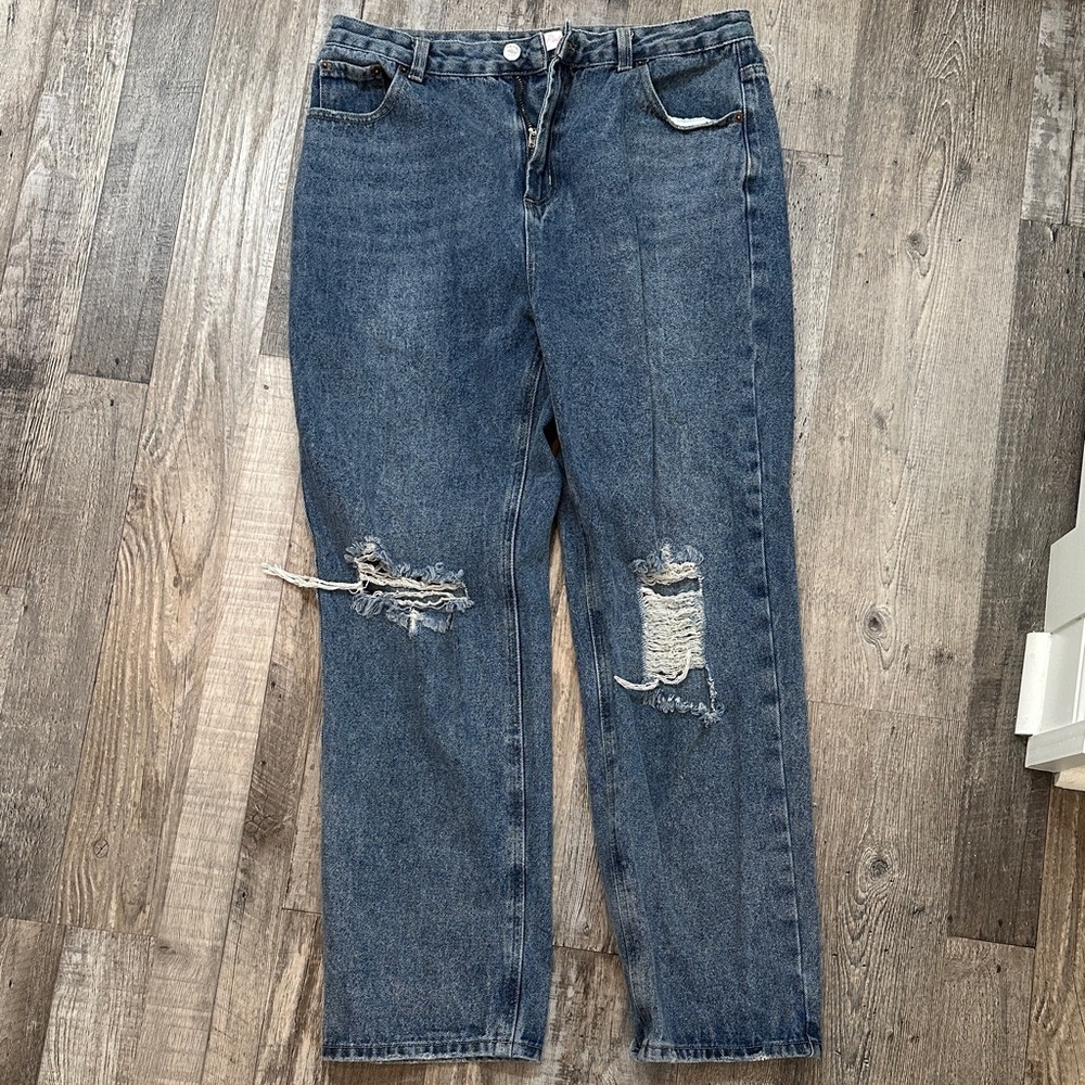 Pink Lily High-Rise Distressed Mom Jeans
